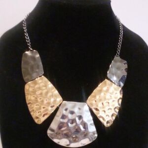 Tri Color Hammered Statement Necklace and Earring Set Demi